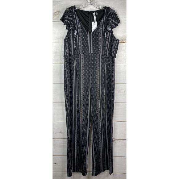 NY Collection Jumpsuit Womens 1XP Petite Black Polka Dot Cap Sleeve Romper NWT - Picture 1 of 10